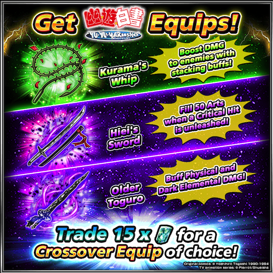 Grand Summoners item equip Kurama's whip, Hiei's sword and elder Toguro