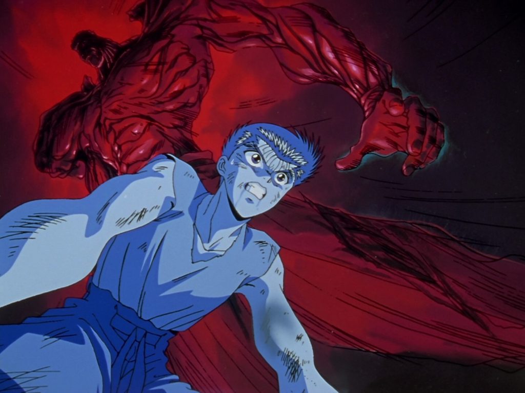 Yusuke Urameshi facing off against Toguro in the Dark Tournament Arc of Yu Yu Hakusho