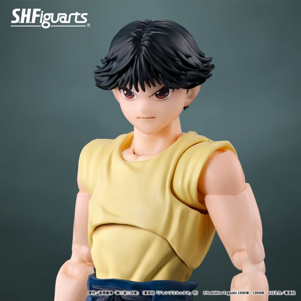 The SHFiguarts Yusuke Urameshi figure demonstrating the adaptive face and hair parts