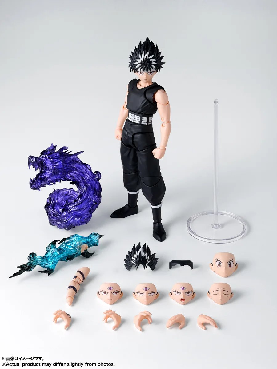 S.H.Figuarts Hiei figure in his Dark Tournament outfit with the Black Dragon effect part, spare hands, faces and stand